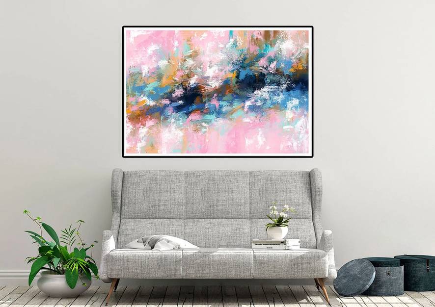 Blue Handmade Hand-painted Contemporary Abstract Canvas Artwork ABWB9